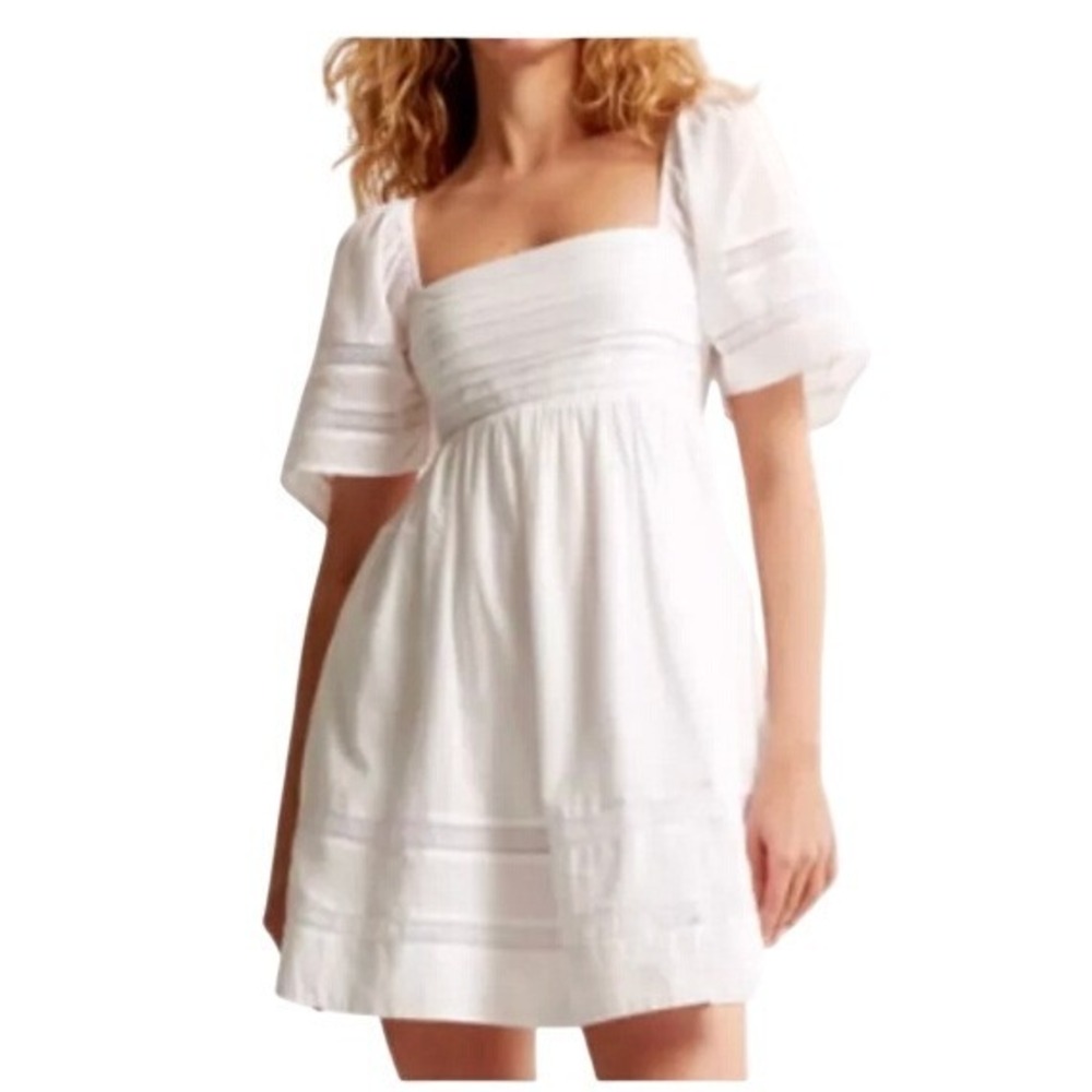 Abercrombie & Fitch Emerson Lace-Trim Mini Baby Doll Dress, White, Size S